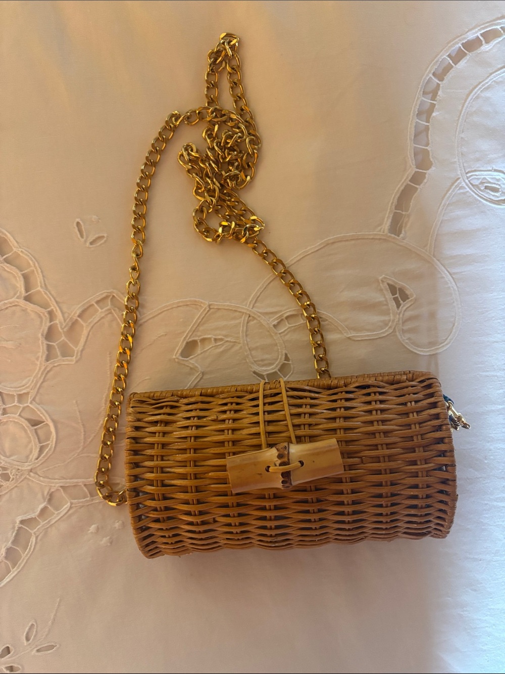 Lilly Pulitzer Natural Woven Rattan Crossbody with Gold Chain